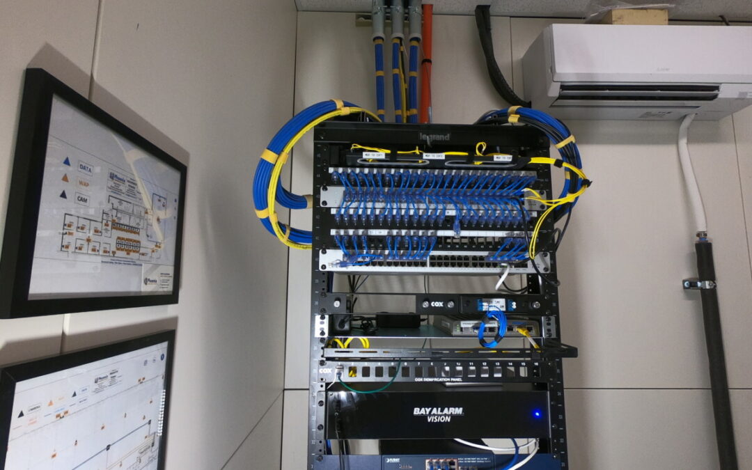 Network cabling and rack infrastructure for MDF and IDF buildouts.